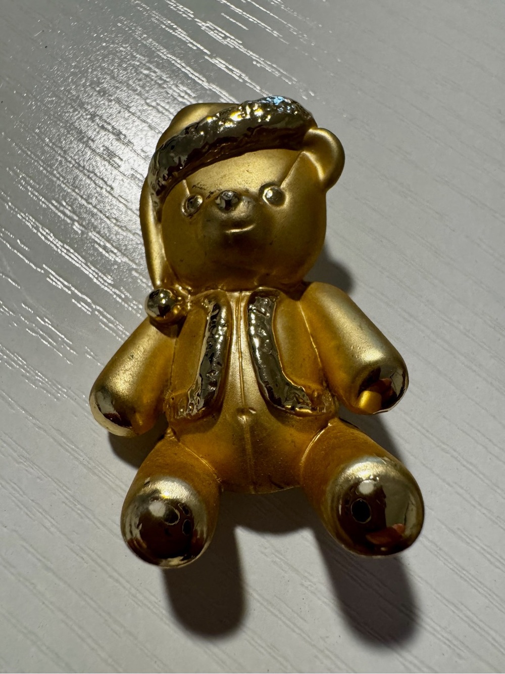 Vintage Gold AJC Holiday Teddy Bear Brooch